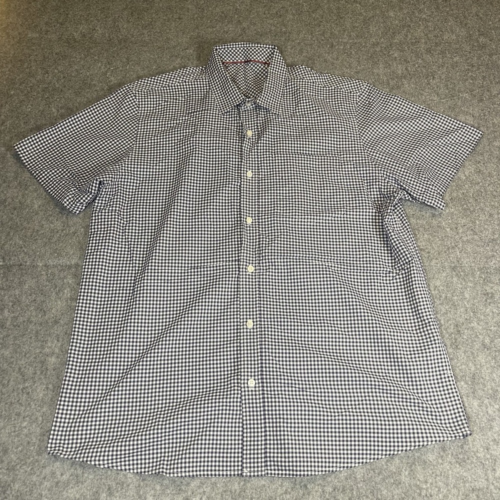 ROHAN WORLDVIEW SHIRT BLUE & WHITE CHECK SHORT SLEEVE BUTTON-UP SHIRT SIZE XL